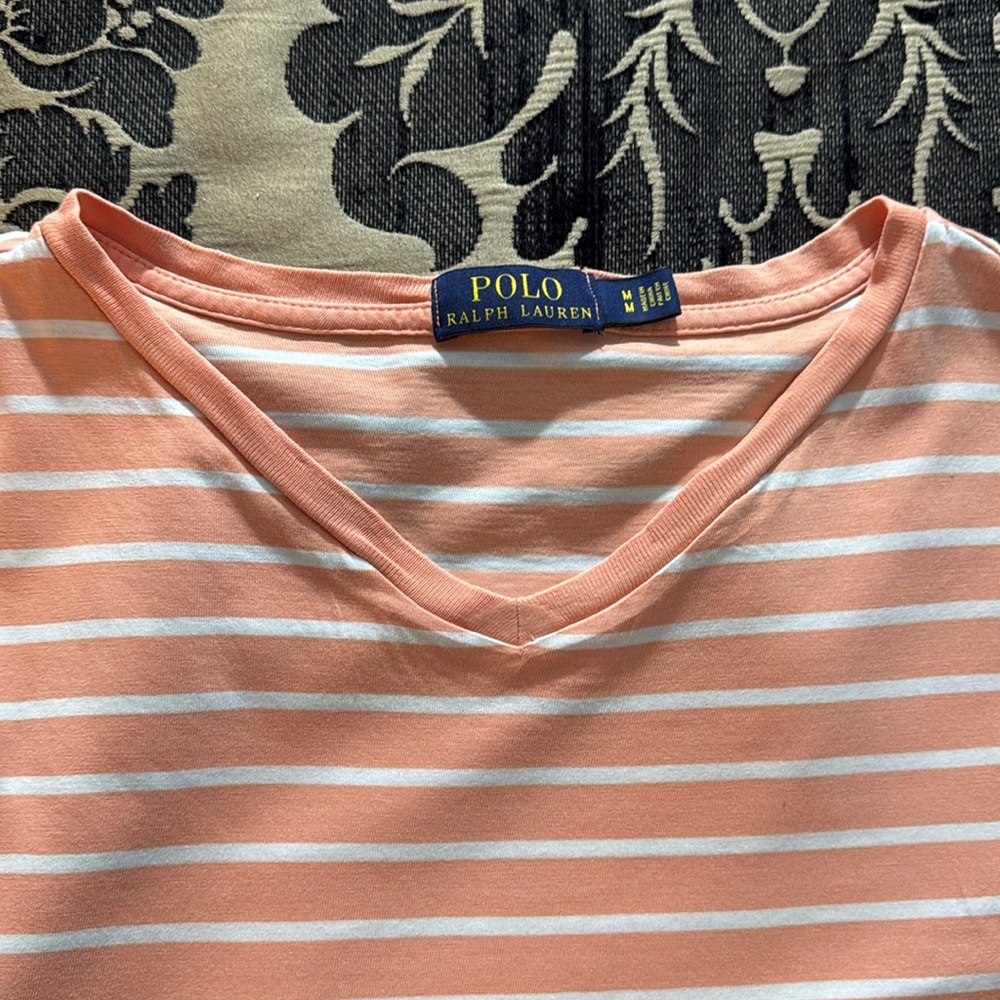 Ralph Lauren Peach and White Striped Tee